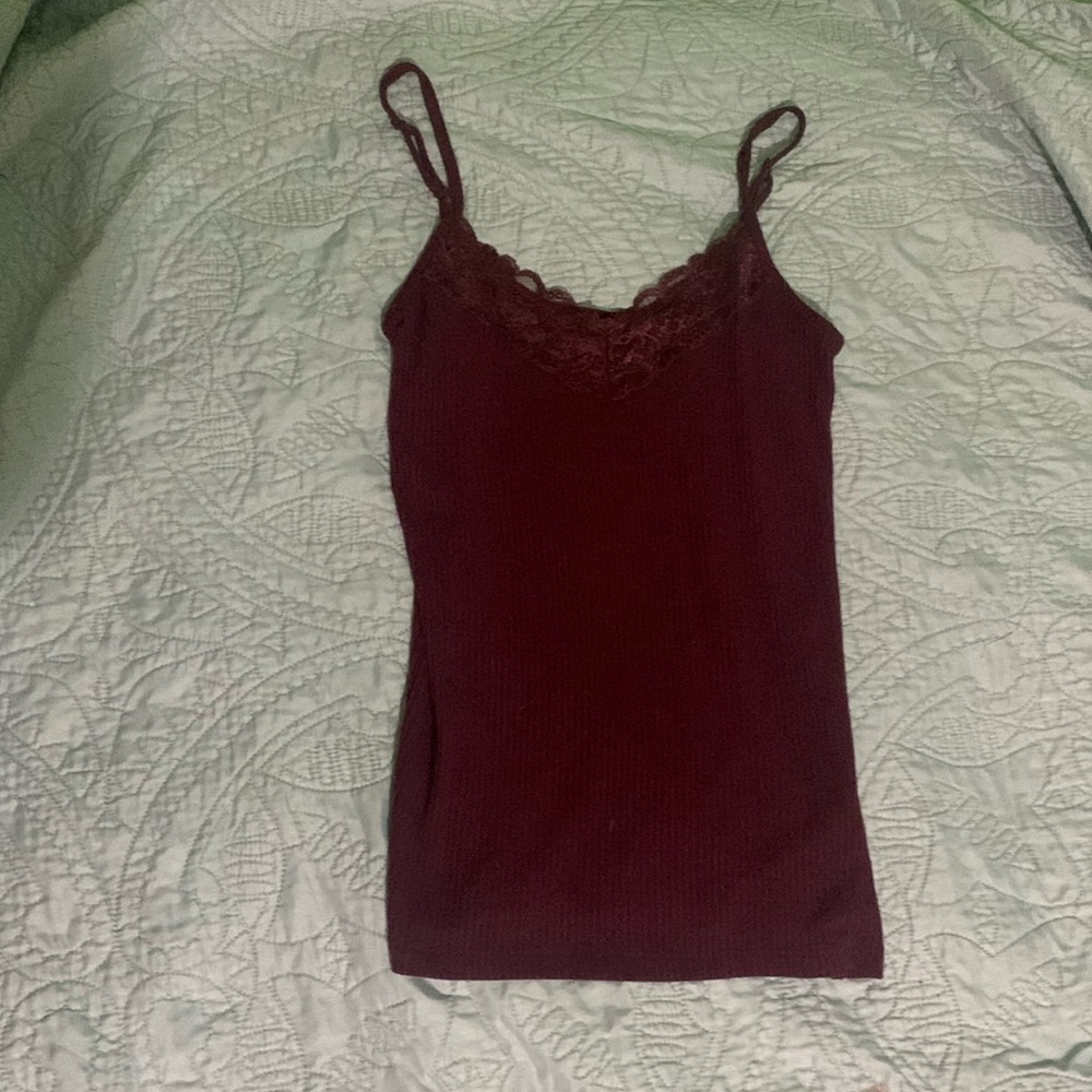 V neck lace ribbed tank top